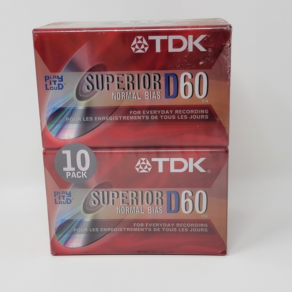 10 Pack TDK D60 Superior Normal Bias Blank Cassette Tapes 60 Minutes Each Sealed